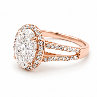 Oval Brilliant Split Pavé with Halo Ring  – Lab Grown Diamond – 14K/18K Rose Gold – 54 Side Stones
