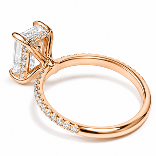 Emerald Cut with Pavé Band and Hidden Halo – Lab-Grown Diamond – 14K/18K Rose Gold – 42 Side Stones