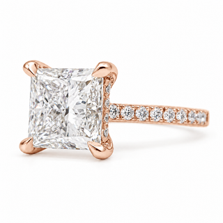 Princess Cut With Hidden Halo And Pavé Setting Ring – Lab Grown Diamond – 14K/18K Gold – 34 Side Stones