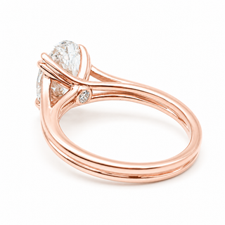 Oval Brilliant Split Band Solitaire Ring – Lab Grown Diamond – 14K/18K Rose Gold - 1 Side Stone