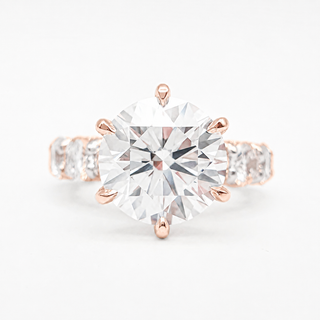 Round Brilliant Diamond Band With Hidden Halo 6 Prong Pavé Ring – Lab Grown Diamond – 14K/18K Rose Gold – 126 Side Stones