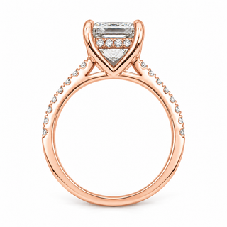 Princess Cut With Hidden Halo And Pavé Setting Ring – Lab Grown Diamond – 14K/18K Gold – 34 Side Stones