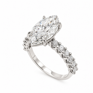 Marquise Brilliant Pavé Ring – Lab Grown Diamond – 14K/18K Gold – 12 Side Stones