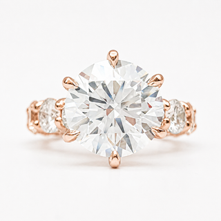 Round Brilliant Diamond Band With Hidden Halo 6 Prong Pavé Ring – Lab Grown Diamond – 14K/18K Rose Gold – 126 Side Stones