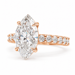 Marquise Brilliant Pavé Ring – Lab Grown Diamond – 14K/18K Gold – 12 Side Stones