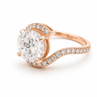 Round Brilliant Spiral Pavé Ring  – Lab Grown Diamond – 14K/18K Gold – 32 Side Stones