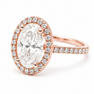 Oval Brilliant Pavé with Halo Ring  – Lab Grown Diamond – 14K/18K Rose Gold – 44 Side Stones