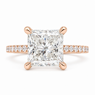 Princess Cut With Hidden Halo And Pavé Setting Ring – Lab Grown Diamond – 14K/18K Gold – 34 Side Stones