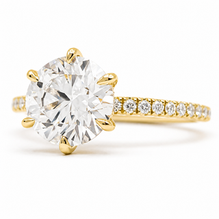 Round Brilliant 6 Prong Pavé Ring – Lab Grown Diamond – 14K/18K Yellow Gold – 46 Side Stones