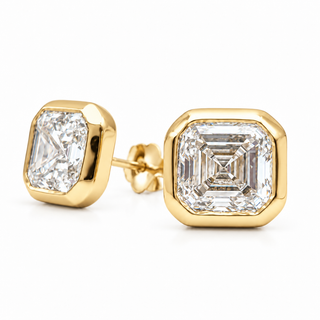 Asscher Cut Earrings – Lab Grown Diamonds – 14K Gold – Flush Setting