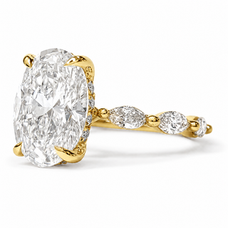 Oval Brilliant with Marquise Band and Hidden Halo Ring – Lab-Grown Diamond – 14K/18K Yellow Gold – 20 Side Stones