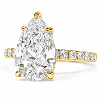 Pear Shape Pavé Ring with Hidden Halo – Lab Grown Diamond – 14K/18K Yellow Gold – 32 Side Stones