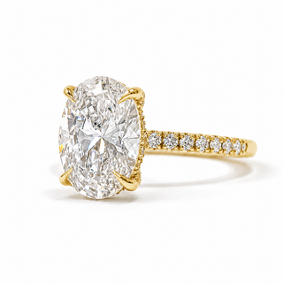 Oval Brilliant Pavé and Hidden Halo Ring – Lab Grown Diamond – 14K/18K Yellow Gold – 52 Side Stones