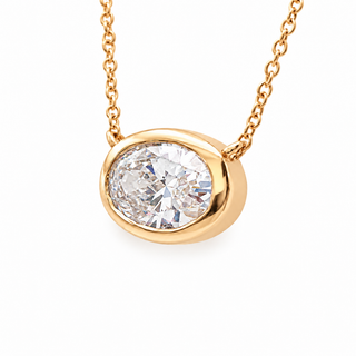 Oval Brilliant – Lab Grown Diamond – 14K Gold – Solitaire Necklace Bezel Setting