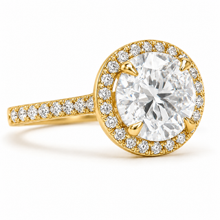 Round Brilliant Pavé with Halo Ring – Lab-Grown Diamond– Lab Grown Diamond – 14K/18K Yellow Gold – 38 Side Stones