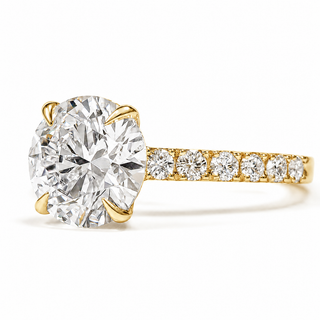 Round Brilliant Pavé Ring – Lab Grown Diamond – 14K/18K Yellow Gold – 12 Side Stones