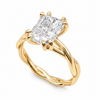Radiant Cut Split Spiral Band Solitaire Ring – Lab Grown Diamond – 14K/18K Gold