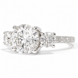 Round Brilliant Pavé Ring – Lab Grown Diamond – 14K/18K White Gold – 10 Side Stones