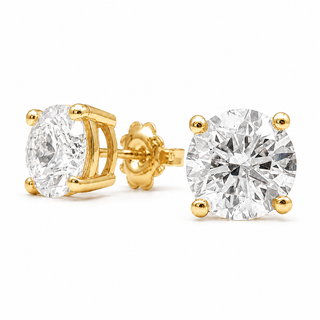 Round Brilliant Earrings – Lab Grown Diamonds – 14K/18K Yellow Gold – Basket Stud Earrings