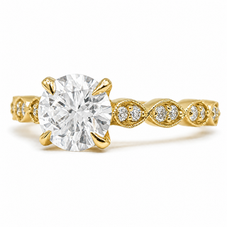 Round Brilliant Pavé Ring – Lab Grown Diamond – 14K/18K Yellow Gold – 18 Side Stones