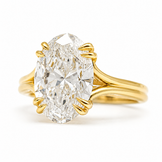 Oval Brilliant Split Band Solitaire Ring – Lab Grown Diamond – 14K/18K Yellow Gold - 1 Side Stone