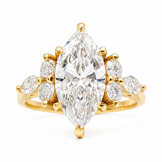 Marquise Brilliant Pavé Ring – Lab Grown Diamond – 14K/18K Yellow Gold – 6 Side Stones