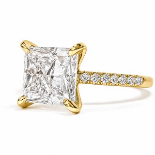 Princess Cut Pavé Ring – Lab Grown Diamond – 14K/18K Yellow Gold – 14 Side Stones