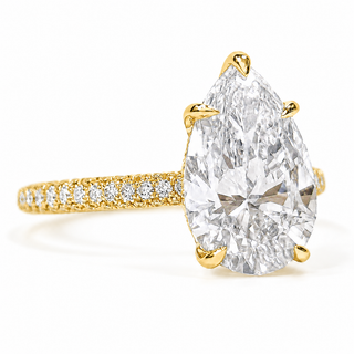Pear Shape Three Row Pavé Ring with Hidden Halo – Lab Grown Diamond – 14K/18K Yellow Gold – 133 Side Stones