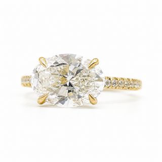 Oval Brilliant Pavé Ring – Lab Grown Diamond – 14K/18K Yellow Gold – 20 Side Stones