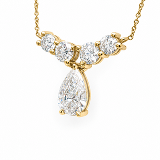 Pear Shape With Round Stones Necklace – Lab Grown Diamond – 14K Gold