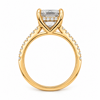 Princess Cut With Hidden Halo And Pavé Setting Ring – Lab Grown Diamond – 14K/18K Gold – 34 Side Stones