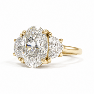 Oval Brilliant 3 Stone Ring – Lab Grown Diamond – 14K/18K Yellow Gold – 2 Side Stones