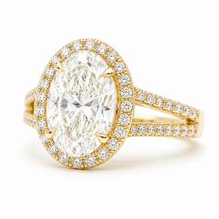 Oval Brilliant Split Pavé with Halo Ring  – Lab Grown Diamond – 14K/18K Yellow Gold – 54 Side Stones