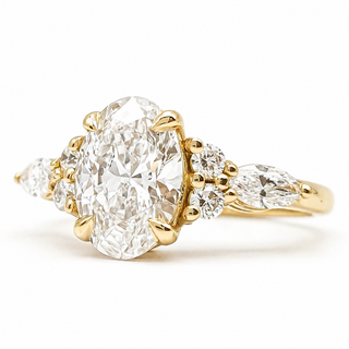 Oval Brilliant with Marquise Band – Lab-Grown Diamond – 14K/18K Yellow Gold – 6 Side Stones