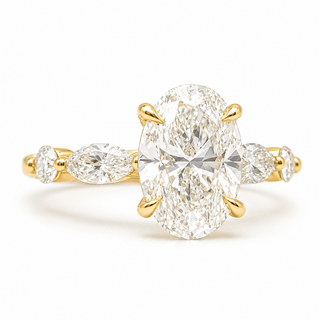 Oval Brilliant with Marquise Band Ring – Lab-Grown Diamond – 14K/18K Yellow Gold – 4 Side Stones