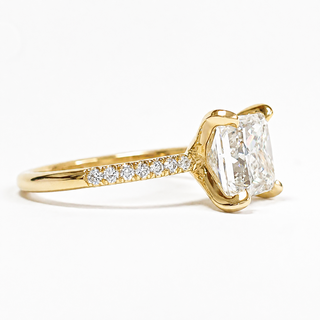 Princess Cut Pavé Ring – Lab Grown Diamond – 14K/18K Yellow Gold – 14 Side Stones