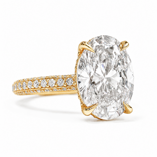 Oval Brilliant Three Row Pavé Ring with Hidden Halo – Lab Grown Diamond – 14K/18K Yellow Gold – 133 Side Stones