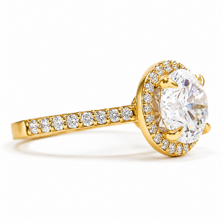 Round Brilliant Pavé with Halo Ring – Lab-Grown Diamond– Lab Grown Diamond – 14K/18K Yellow Gold – 38 Side Stones