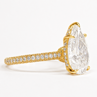 Pear Shape Three Row Pavé Ring with Hidden Halo – Lab Grown Diamond – 14K/18K Yellow Gold – 133 Side Stones
