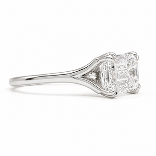 Emerald Cut Split Solitaire Ring – Lab-Grown Diamond – 14K/18K White Gold