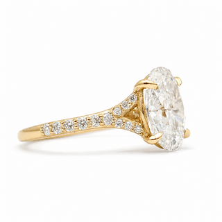 Oval Brilliant Split Pavé Ring – Lab Grown Diamond – 14K/18K Yellow Gold – 24 Side Stones