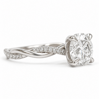 Round Brilliant Pavé Ring – Lab Grown Diamond – 14K/18K White Gold – 28 Side Stones