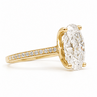 Oval Brilliant Pavé Ring – Lab Grown Diamond – 14K/18K Yellow Gold – 36 Side Stones