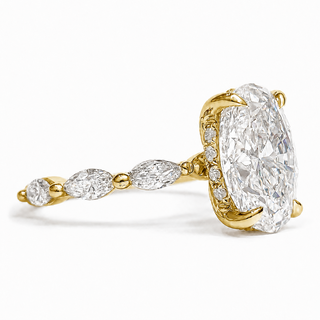 Oval Brilliant with Marquise Band and Hidden Halo Ring – Lab-Grown Diamond – 14K/18K Yellow Gold – 20 Side Stones
