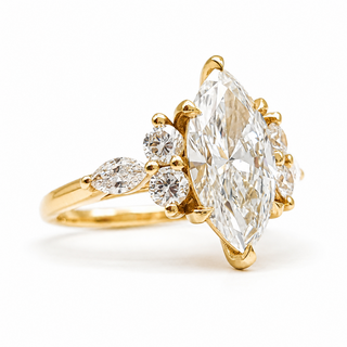 Marquise Brilliant Pavé Ring – Lab Grown Diamond – 14K/18K Yellow Gold – 6 Side Stones