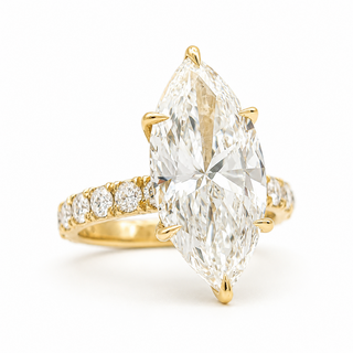 Marquise Brilliant Pavé Ring – Lab Grown Diamond – 14K/18K Yellow Gold – 16 Side Stones