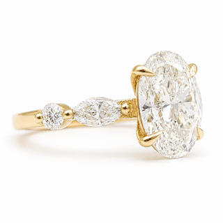 Oval Brilliant with Marquise Band Ring – Lab-Grown Diamond – 14K/18K Yellow Gold – 4 Side Stones