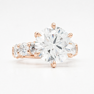 Round Brilliant Diamond Band With Hidden Halo 6 Prong Pavé Ring – Lab Grown Diamond – 14K/18K Rose Gold – 126 Side Stones