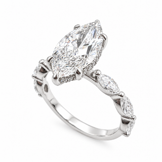 Marquise Brilliant with Marquise Band and Hidden Halo Ring – Lab-Grown Diamond – 14K/18K Gold – 26 Side Stones