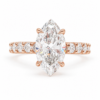 Marquise Brilliant Pavé Ring – Lab Grown Diamond – 14K/18K Gold – 12 Side Stones